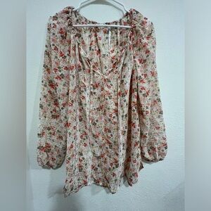 Lauren Conrad Small Floral Blouse with Lace Accents on Sleeves